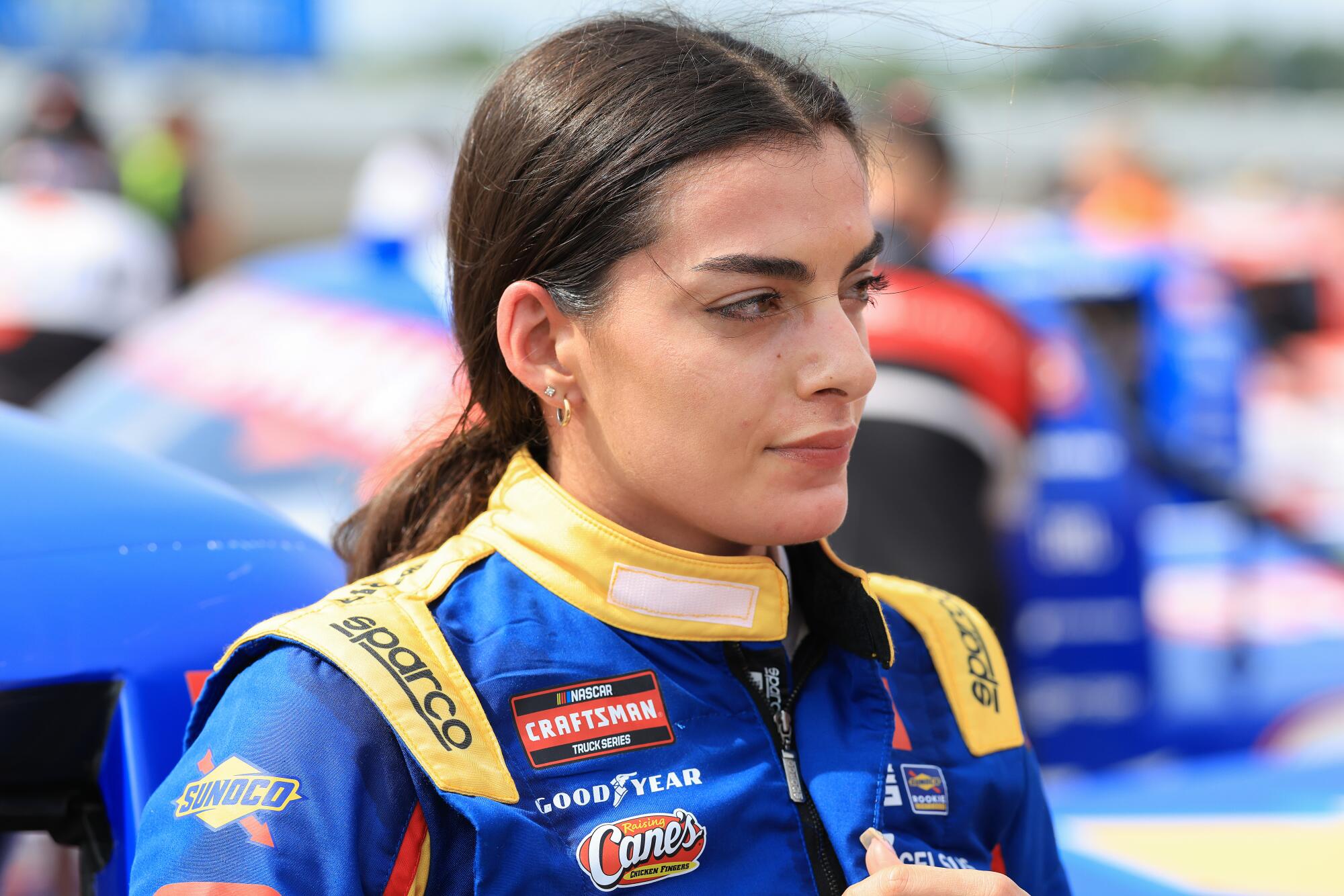 Toni Breidinger prepares for NASCAR Craftsman Truck Series practice at Lucas Oil Indianapolis Raceway Park.