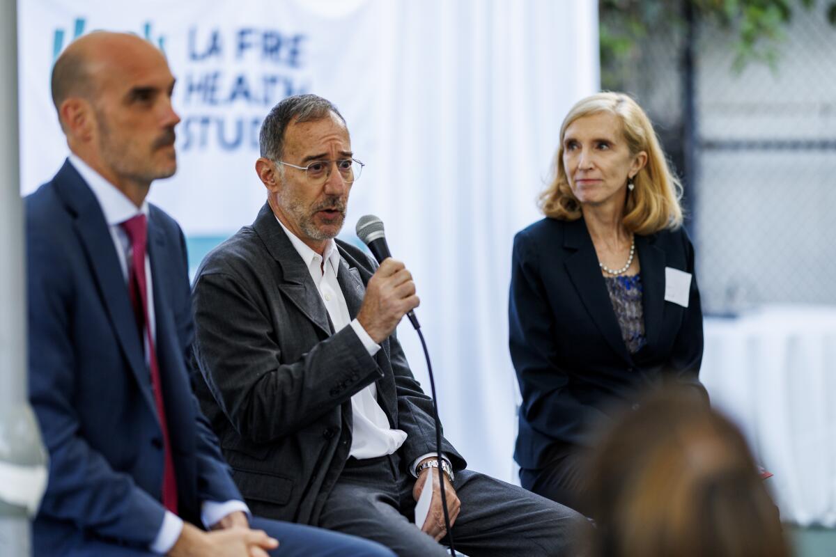 \Leaders of the LA Fire Health Study, Harvard Professor Joseph Allen, left, UCLA Professor David Eisenman, middle