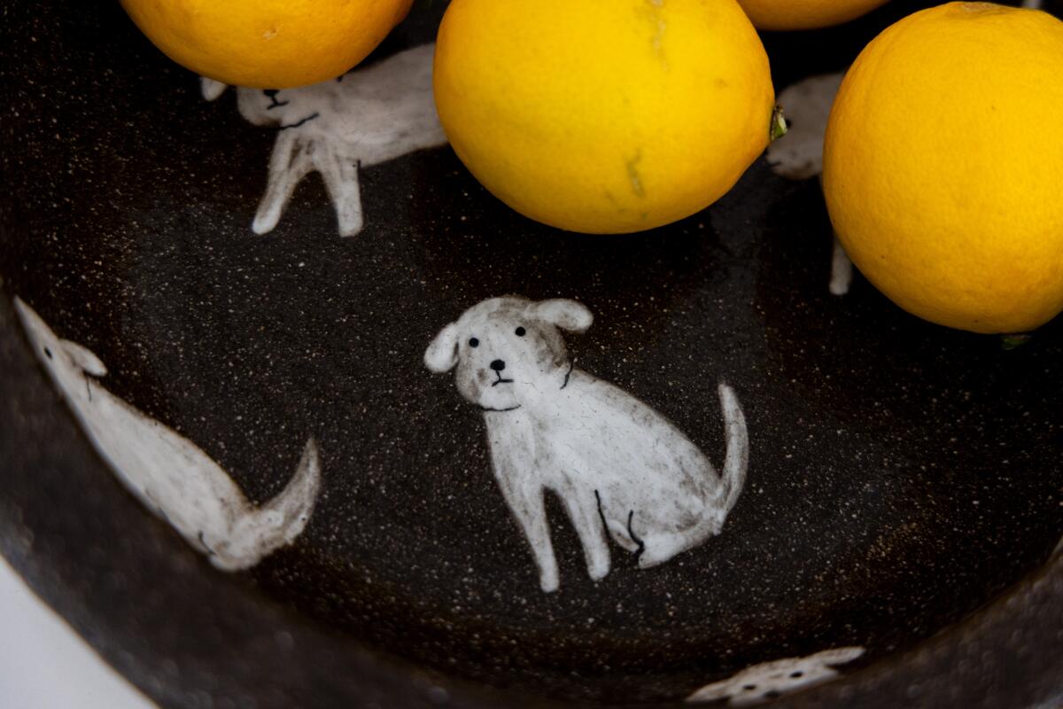 A bowl featuring ceramicist Rami Kim's late dog 