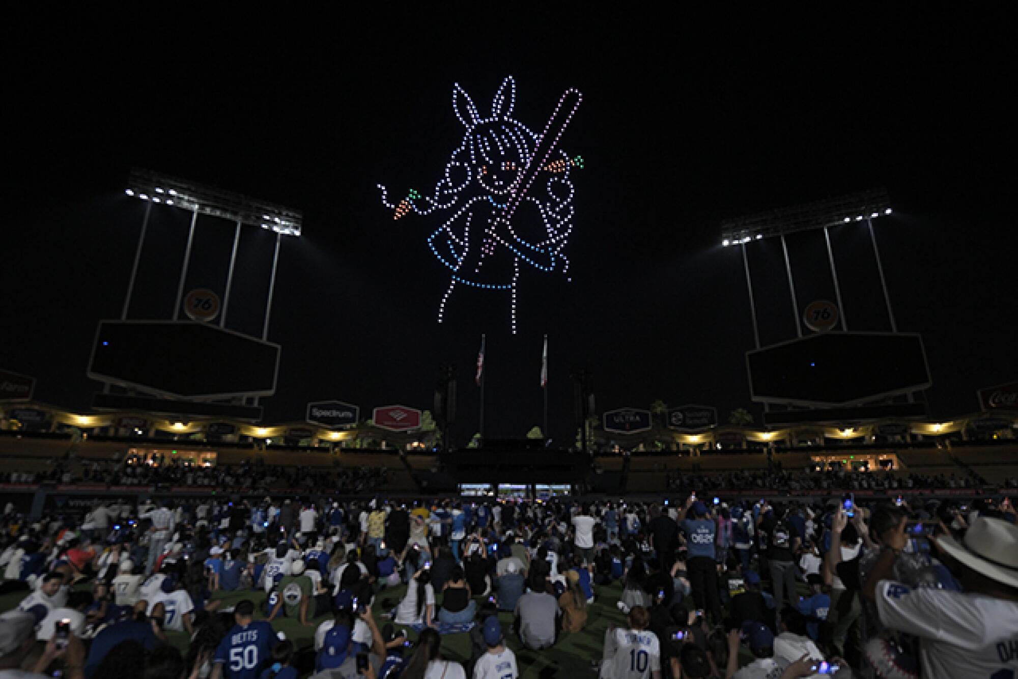 A drone of an anime character in a baseball outfit. 