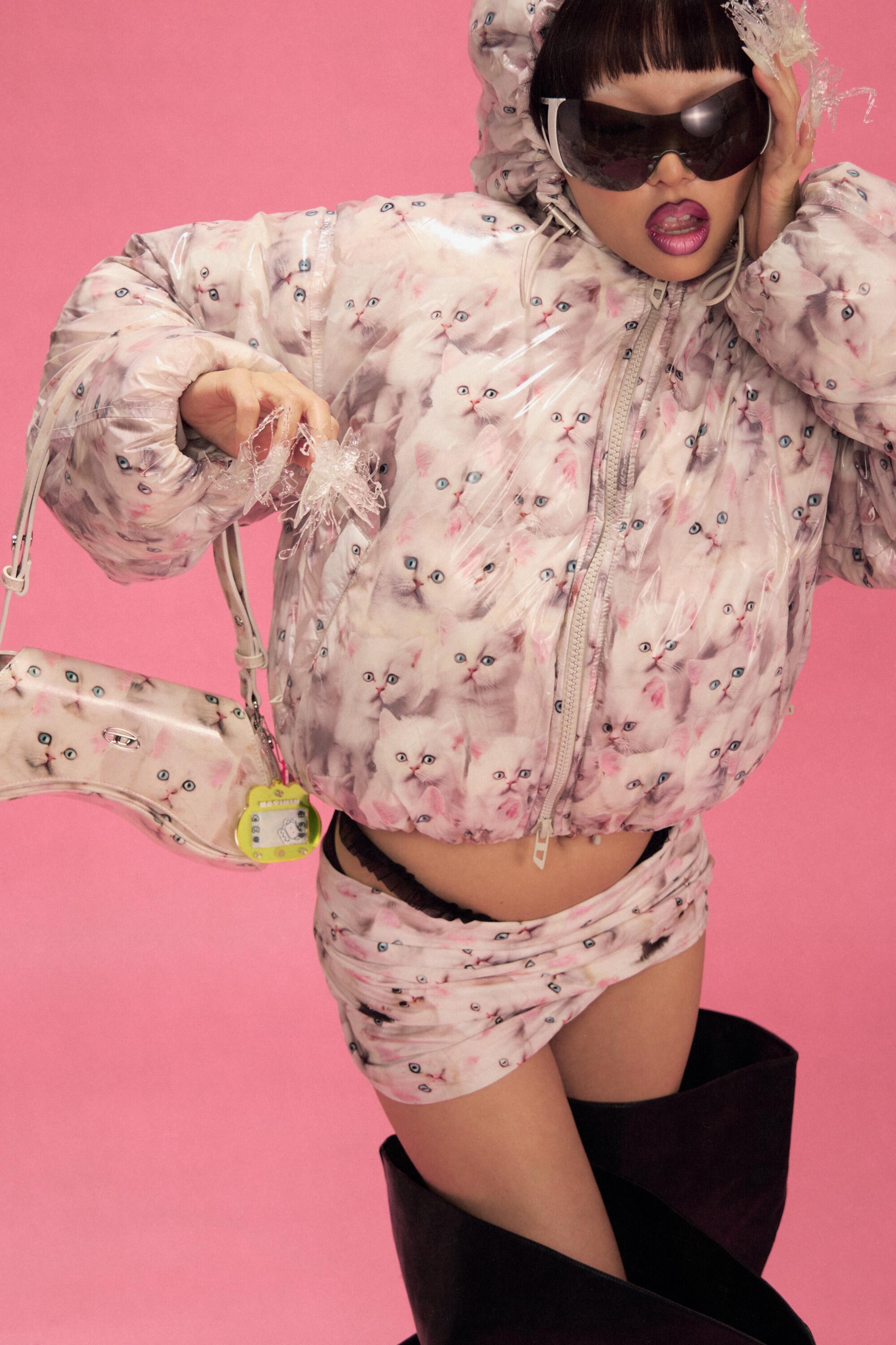 Diesel jacket skirt and bag, Azalea Wang shoes, Versace sunglasses from Rocotito Archives, Conzai charms from indietoy
