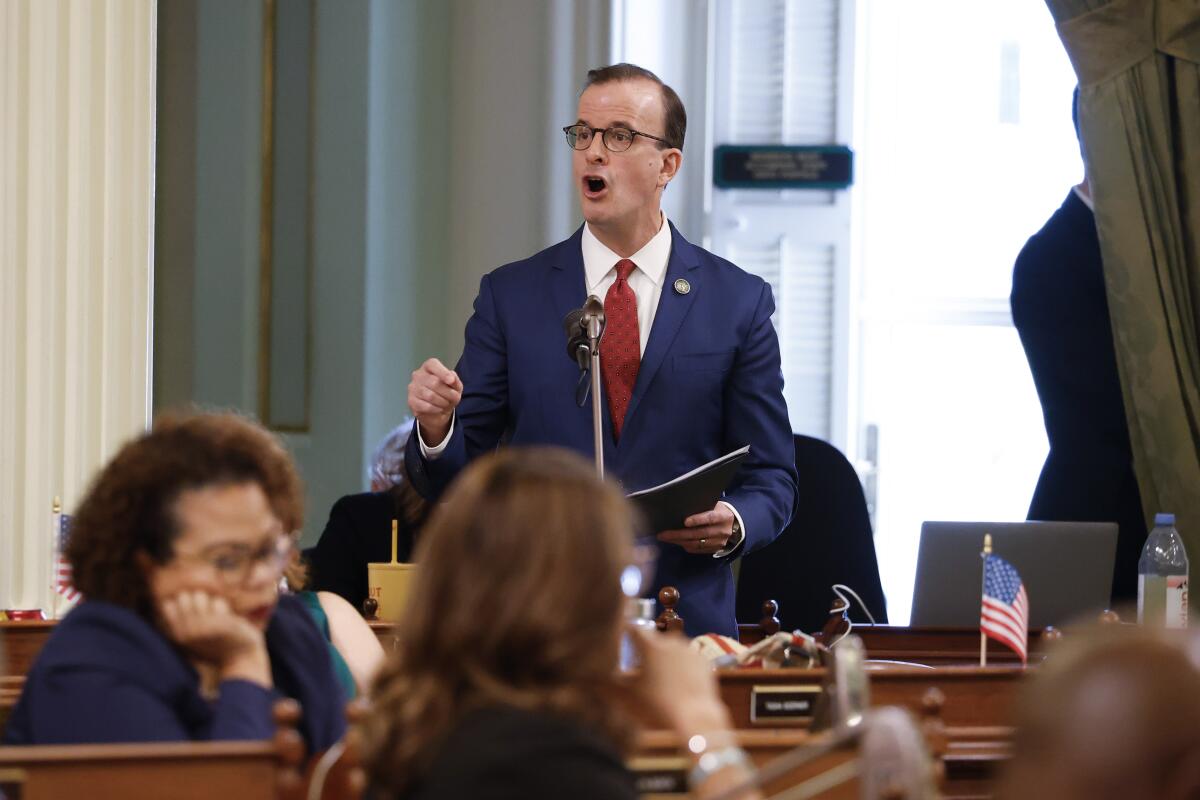 Democratic Assembly member Marc Berman speaks during a meeting of the California State Assembly