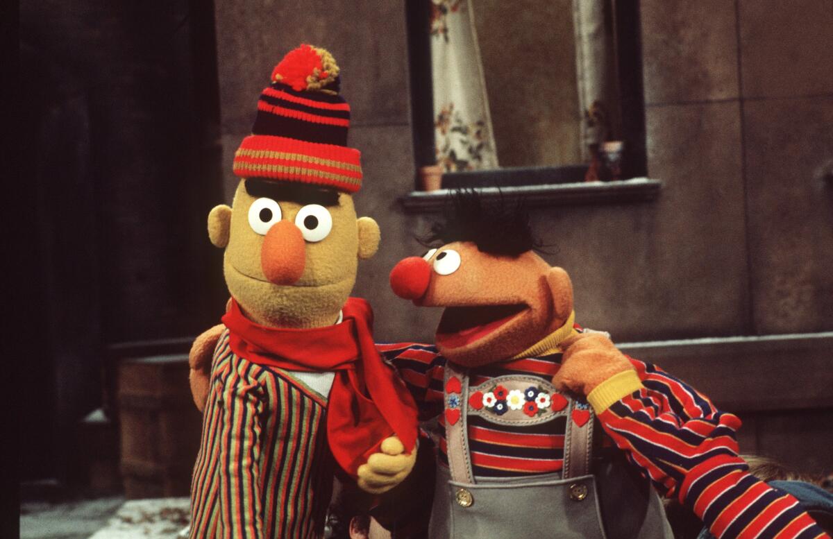 The muppets Bert and Ernie in a scene