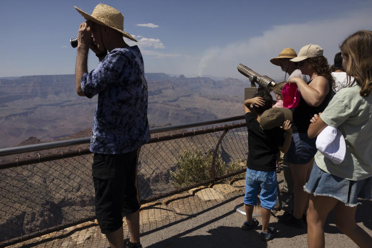 Tourists at the Desert View Watchtower on the Grand Canyon South Rim, August 11, 2025.