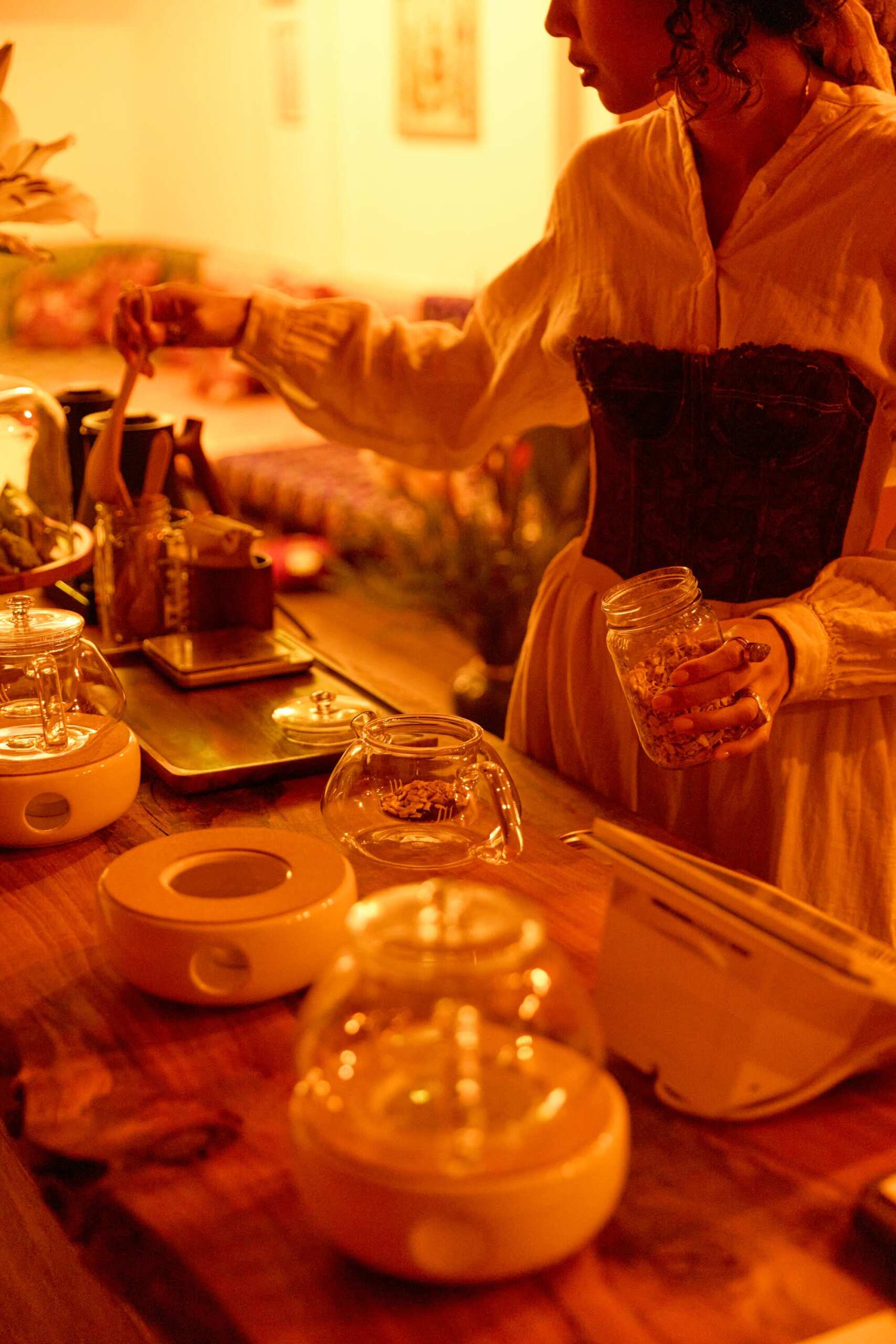 Jai Tea Loft owner Salanya Angel Inm prepares tea at her recently opened social gathering space in Koreatown.