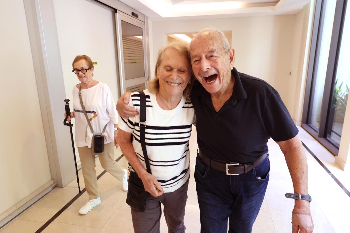  Joe Halper, 95, and his wife Arline, 89, share a light moment at Avocet Playa Vista on July 28, 2025 
