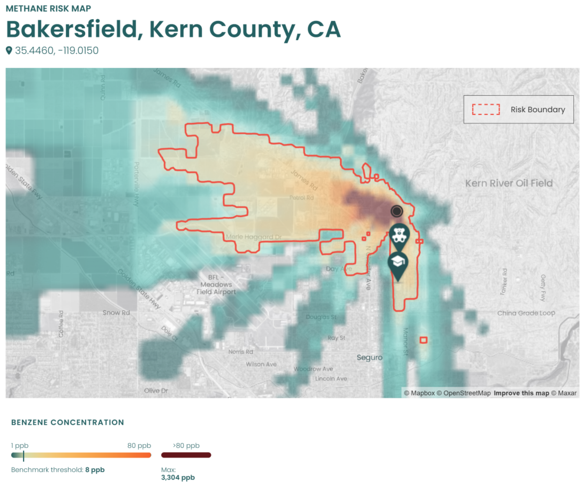 A screenshot of PSE Healthy Energy's Methane Risk Map tool