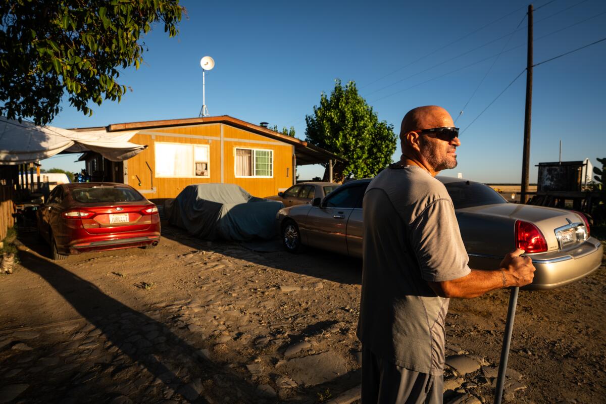 Uriel Sanchez lives in this trailer with his father in Cantua Creek, where the median household income in 2023 was $40,222.