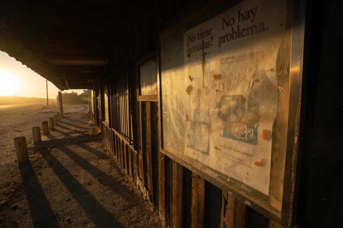 Several dilapidated and closed retail spaces