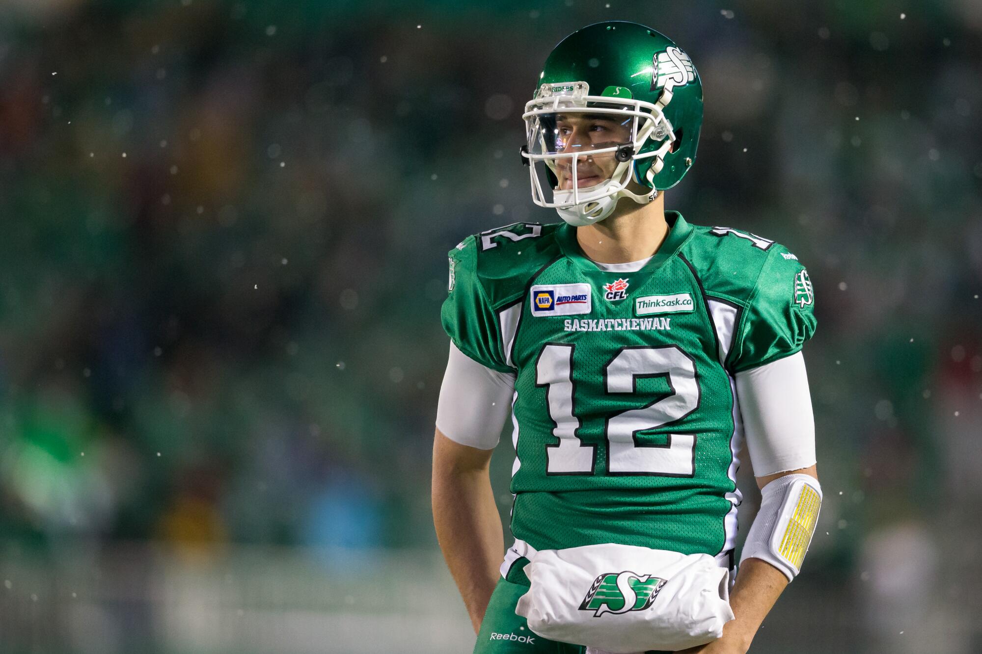 Tino Sunseri during his time as a quarterback with the Saskatchewan Roughriders of the CFL in 2014.