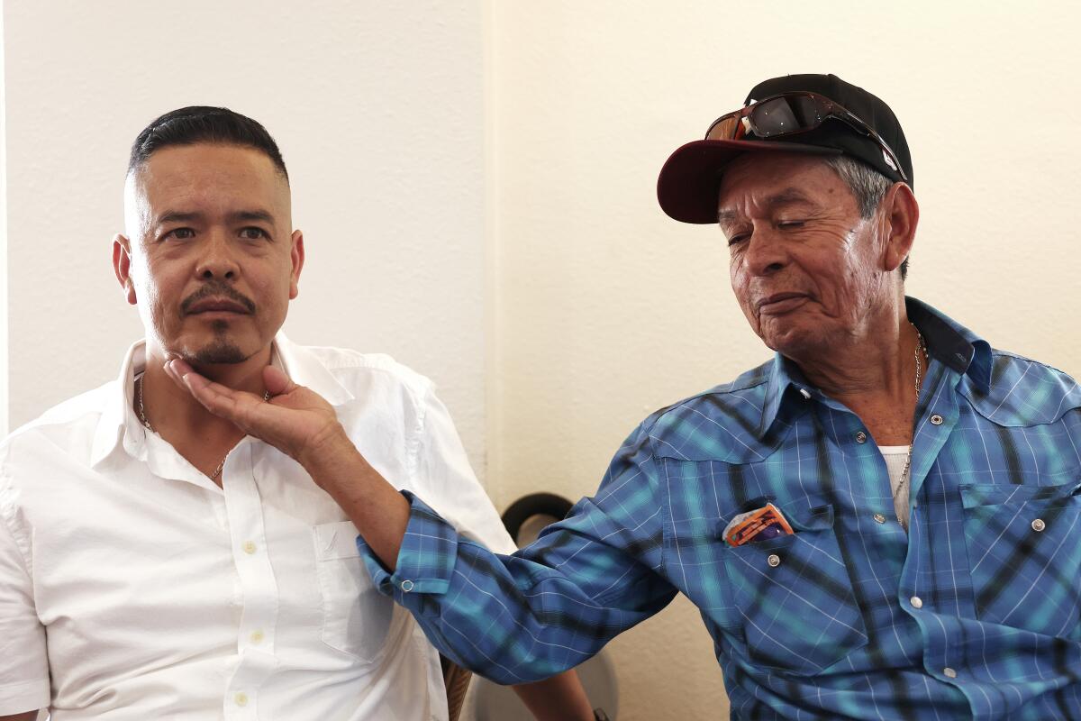 Leobardo Arellano, 39, left, and his father, José Manuel Arellano Cardona, 70, are reunited after 24 years.
