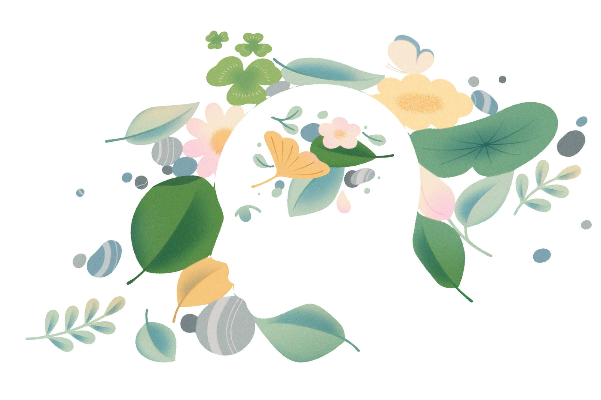 Illustration of a person's head with nature on their mind.