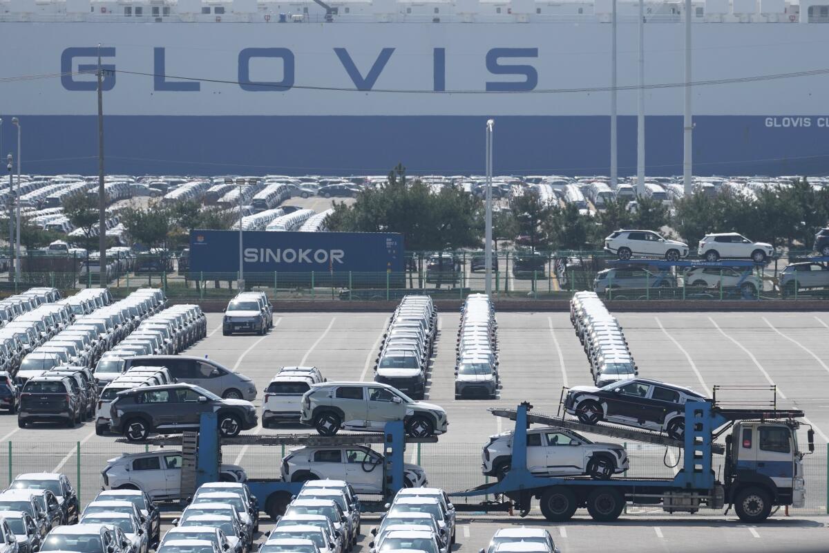 New cars are arriving at a port in Pyeongtaek, South Korea.