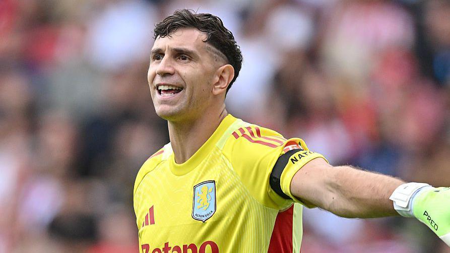 Aston Villa goalkeeper Emiliano Martinez gesticulates