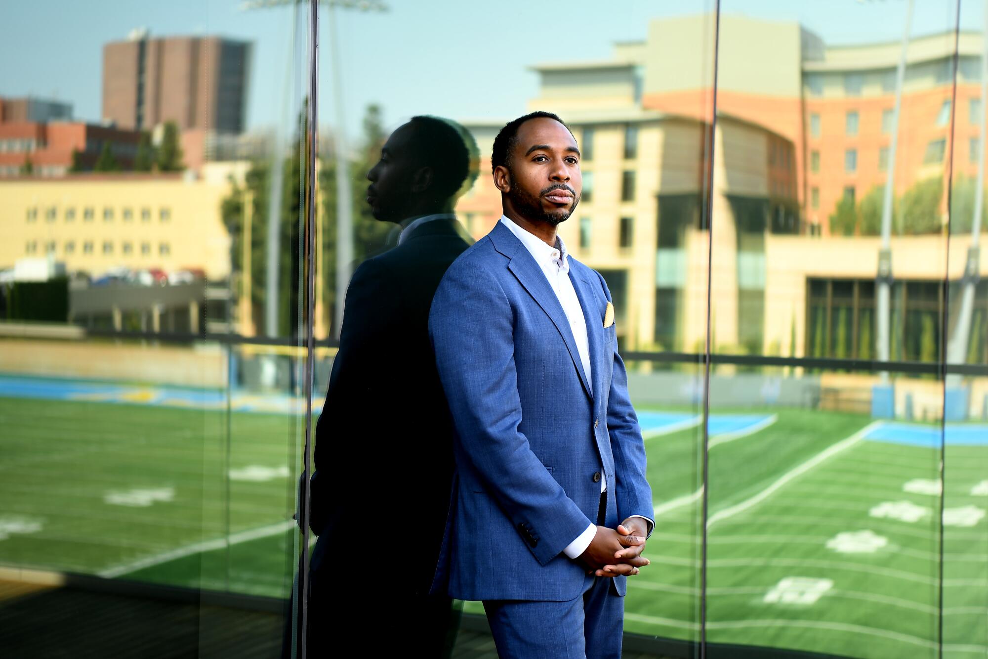 UCLA athletic director Martin Jarmond stands for a portrait.