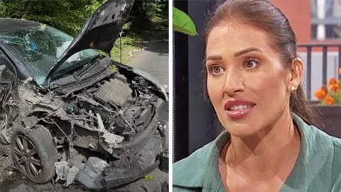 Morning Live Rebecca Mason on the right and picture of car in collision on the left