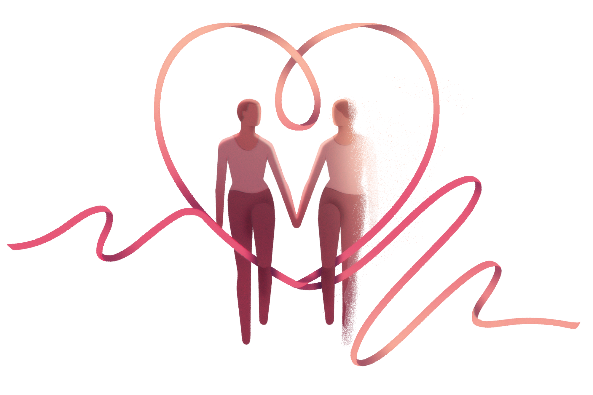 Illustration of a couple holding hands — with one partner fading away