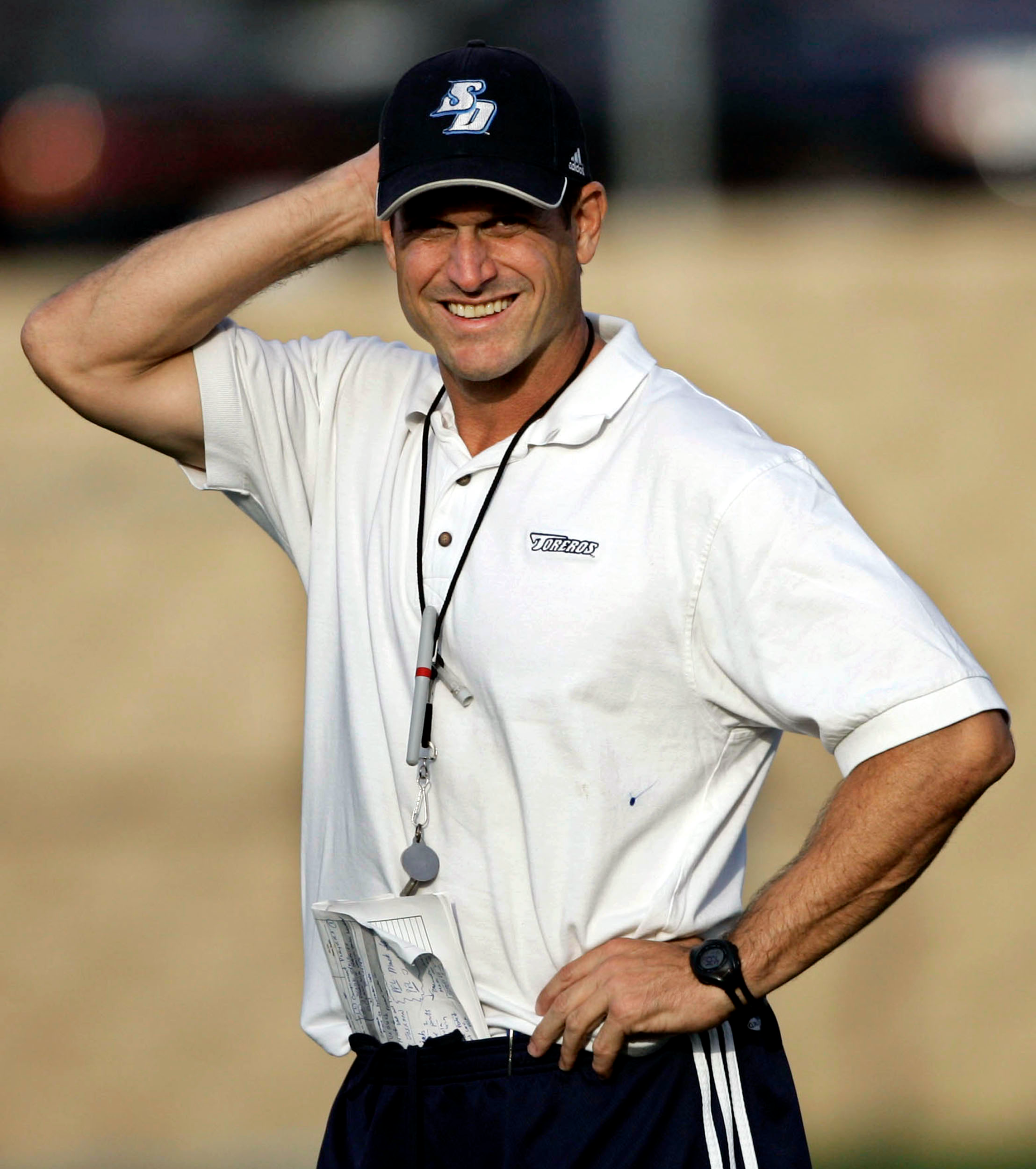 Jim Harbaugh during his stint as University of San Diego coach in November 2005.