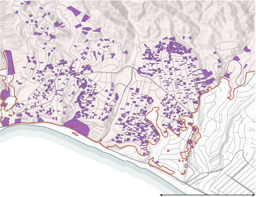 Map shows residential parcels burned by the Palisades fire where the EPA postponed removal of hazardous materials.