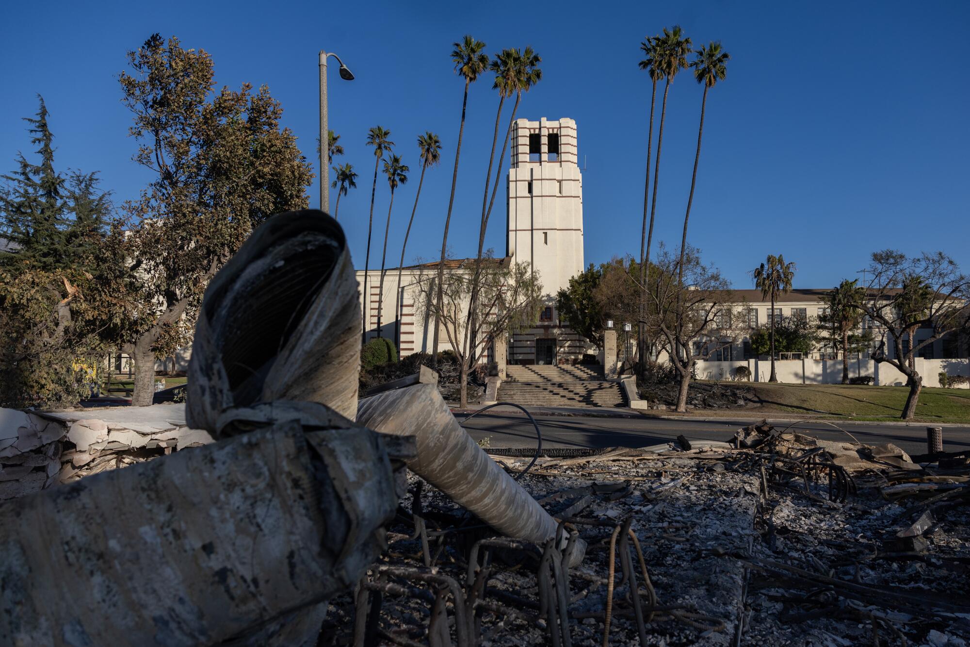 Jan. 14 photo of Eliot Arts Magnet Middle School burned by the Eaton fire in Altadena.