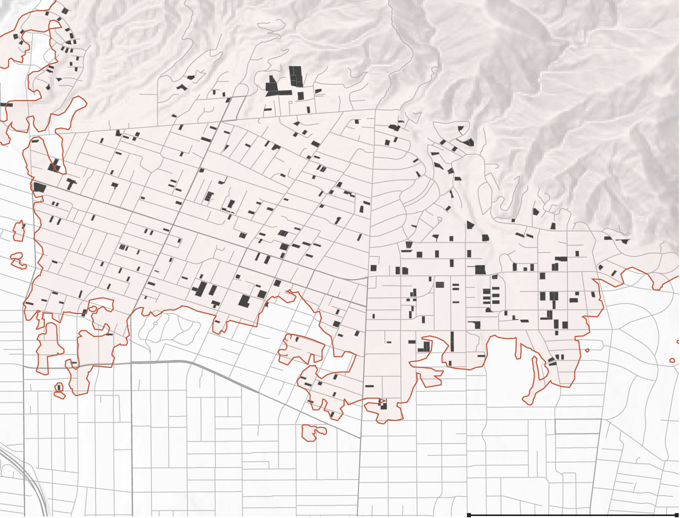 Map shows parcels burned by the Eaton fire that opted out for cleanup.