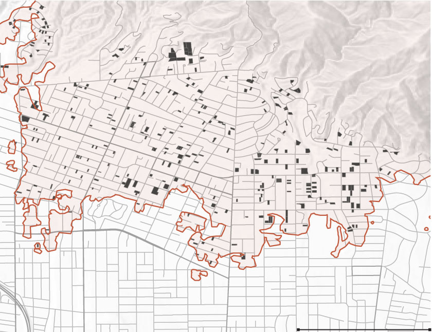 Map shows parcels burned by the Eaton fire that opted out for cleanup.