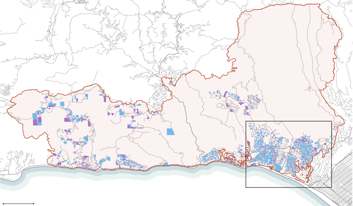 Maps of the Eaton and Palisades burned neighborhoods show property parcels where EPA removed hazardous materials or deferred the removal.