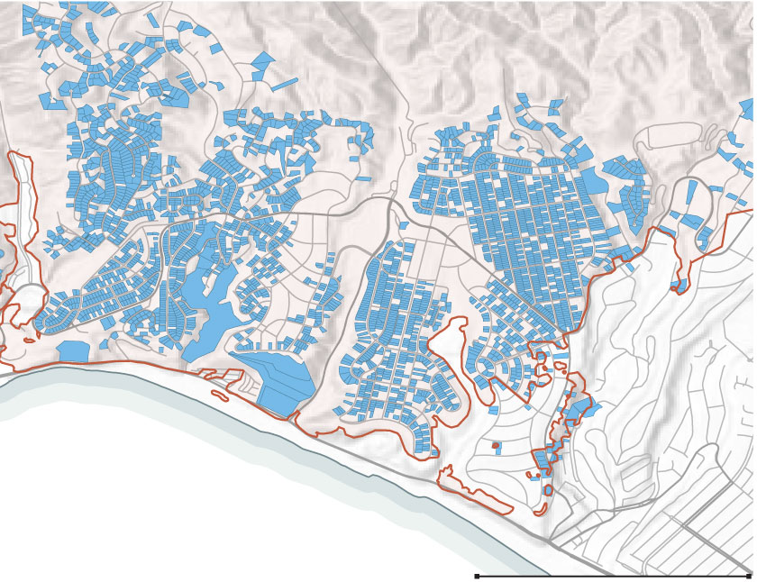 Map shows residential parcels burned by the Palisades fire where EPA removed hazardous materials.