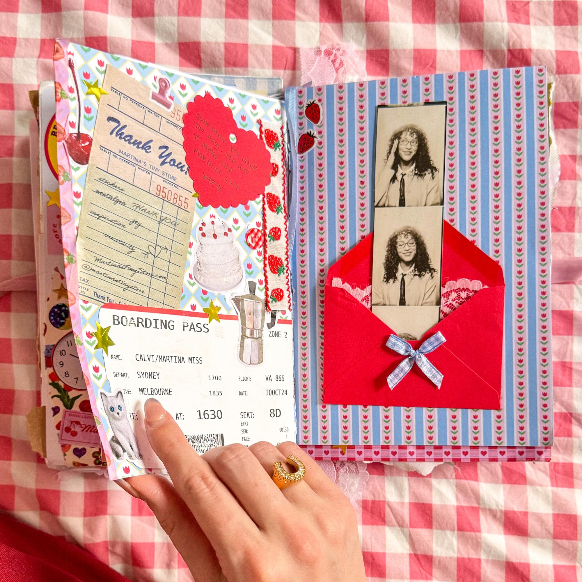 Martina Calvi's Junk Journal with a receipt, a photo, an envelope and other goodies.