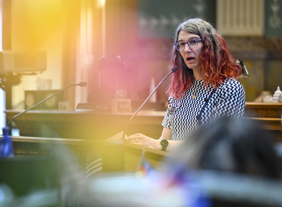 Rep. Brianna Titone speaks at the Colorado State Capitol.