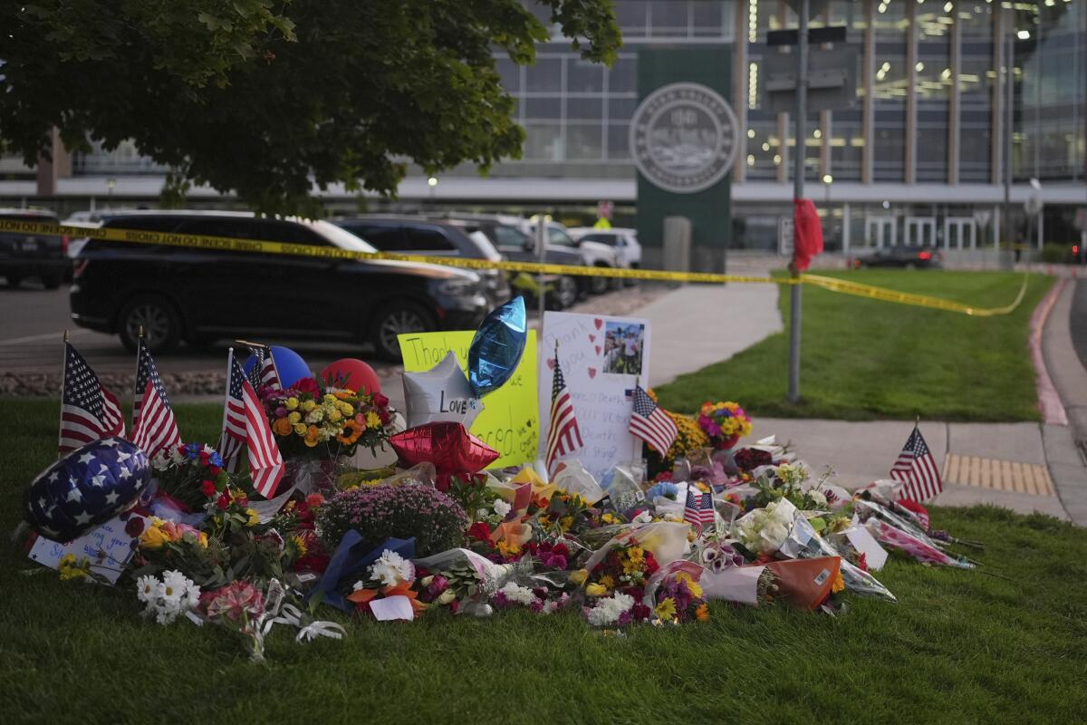 A memorial is set up for Charlie Kirk at Utah Valley University in Orem, Utah.
