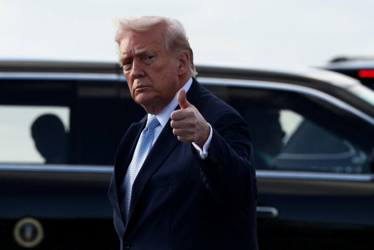U.S. President Donald Trump steps from Air Force One upon his arrival in West Palm Beach, Florida