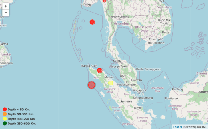 แผ่นดินไหว ขนาด 6.4 เกาะสุมาตรา ห่างภูเก็ต 661 ก.ม.